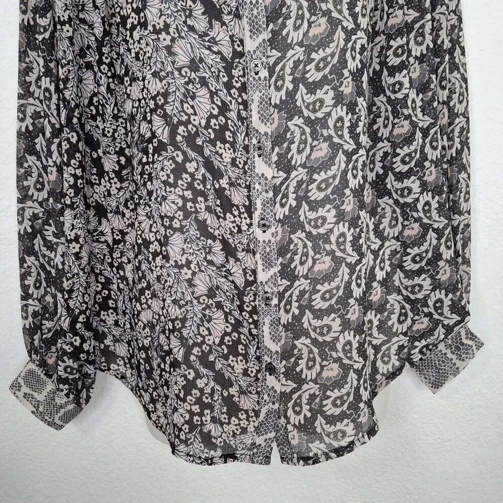 Free People Floral Blouse Animal Print Sheer Sz S Flowy Relaxed Fit Boho Preppy